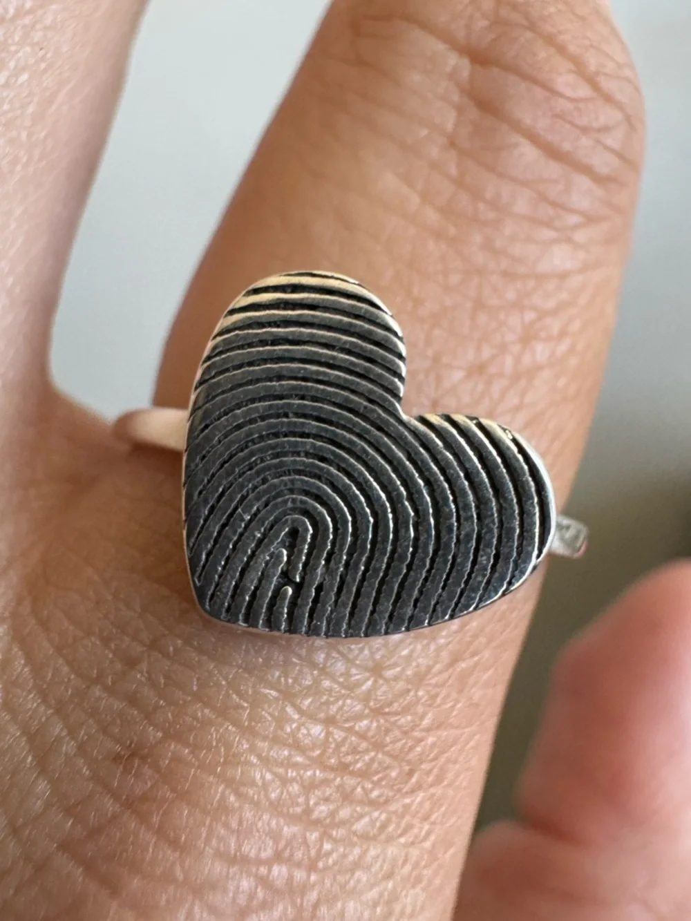 925  Sterling Silver Fingerprint Heart Ring – Size 10